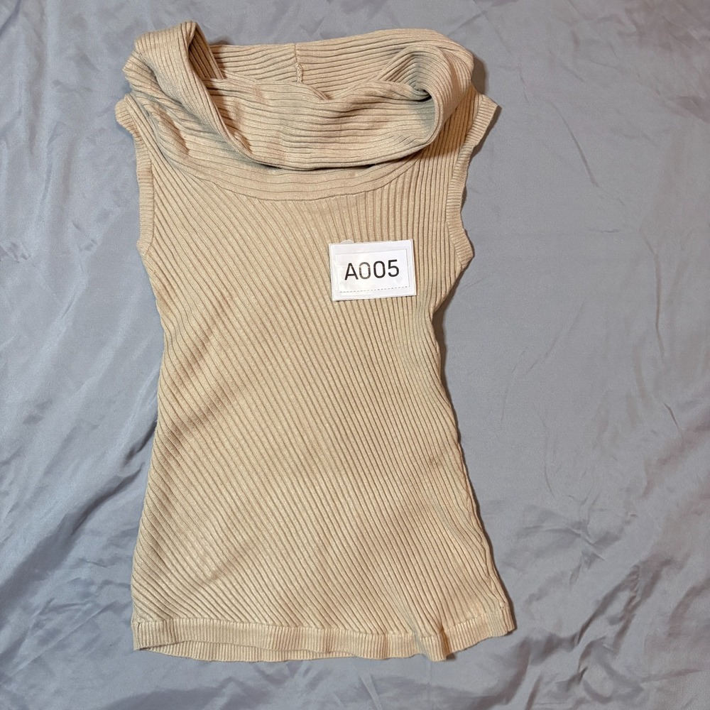 Willi Smith Ribbed Cowl Neck Sleeveless Top Womens Large Beige Tan Knit Sweater